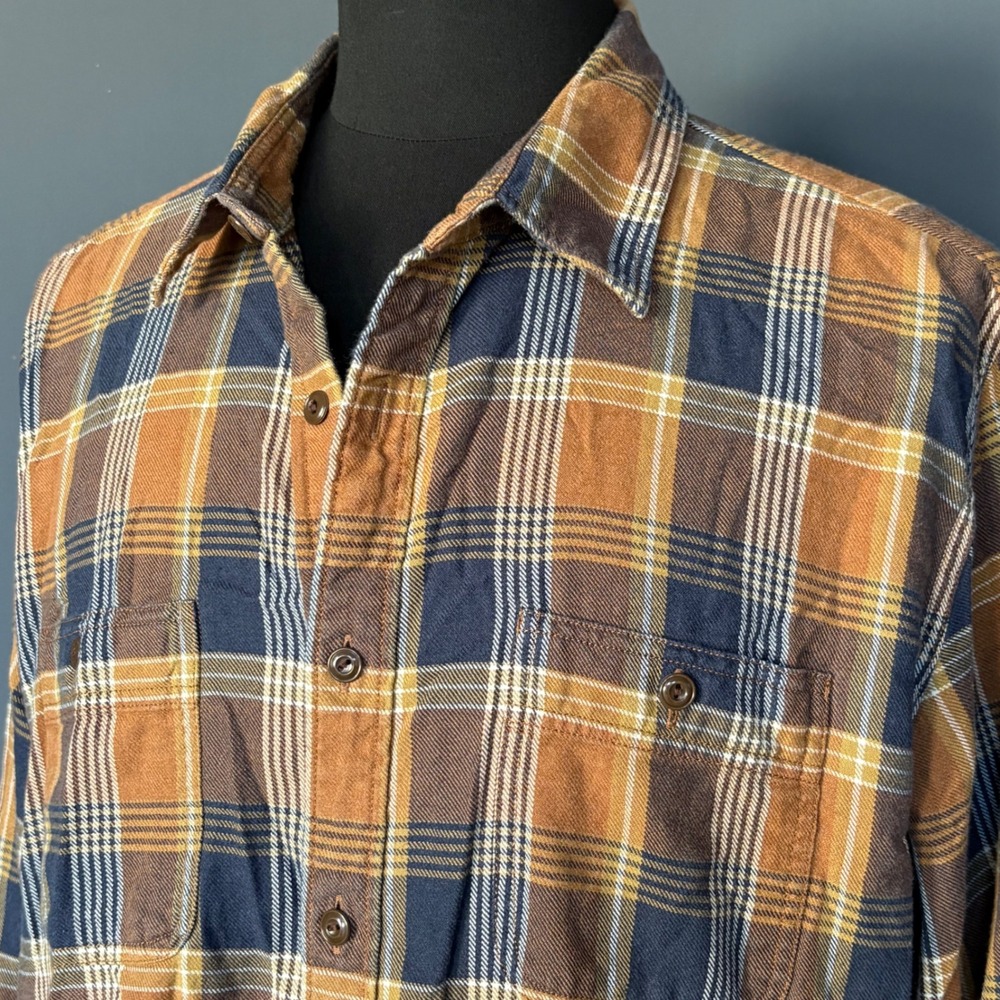 Wallace & Barnes Plaid Flannel Shirt | Sz XL | Mustard Navy Cotton